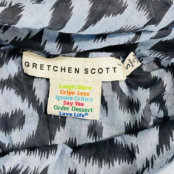 Gretchen Scott Women's Small Blouse Blue Damask Ikat Cowl Neck Tunic Top AX22 - Picture 3 of 6